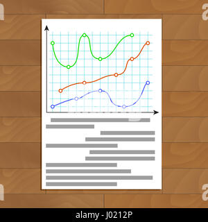 Document avec ligne courbe couleur graphique. La croissance de l'économie Finances Tableau de profit, vector illustration Banque D'Images