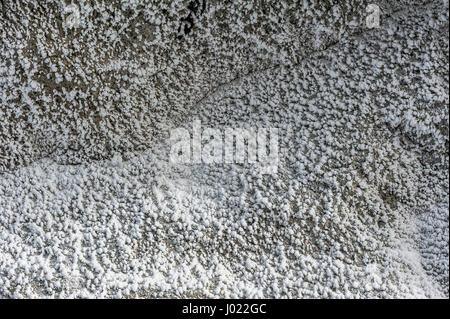 Des cristaux de glace et de givre de surface formé à partir de gel la nuit sur rocher en hiver. Banque D'Images