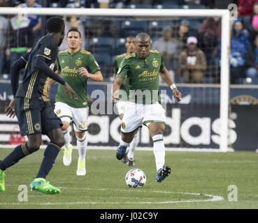 Chester, Pennsylvanie, USA. 8Th apr 2017. Le milieu de terrain Portland Timbers, DARLINGTON NAGBE, (6), dans l'action contre l'Union de Philadelphie au stade de l'énergie Talen Chester Pa Credit : Ricky Fitchett/ZUMA/Alamy Fil Live News Banque D'Images