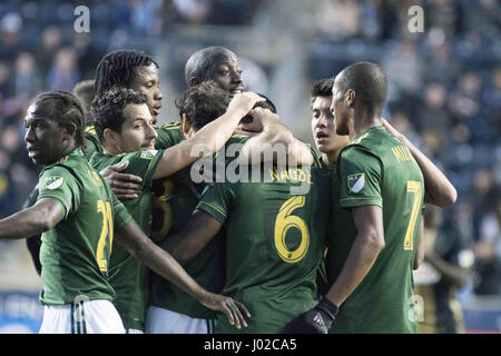 Chester, Pennsylvanie, USA. 8Th apr 2017. Portland Timbers célébrer après avoir marqué un but contre l'Union de Philadelphie au stade de l'énergie Talen Chester Pa Credit : Ricky Fitchett/ZUMA/Alamy Fil Live News Banque D'Images