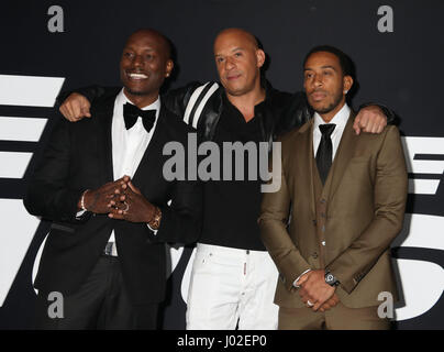 New York, New York, USA. 8Th apr 2017. Acteurs Tyrese Gibson, VIN DIESEL et Chris "LUDACRIS" BRIDGES assister à la première de New York 'le sort de la Furious' qui s'est tenue au Radio City Music Hall, le Crédit : Nancy/Kaszerman ZUMA Wire/Alamy Live News Banque D'Images