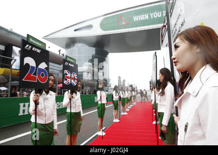 Shanghai, Chine. 09 avr, 2017. Shanghai : Motorsports : Championnat du Monde de Formule 1 de la FIA 2017 filles grille Chinese Grand Prix de Formule 1 sur le circuit de Shanghai, 09 avril 2017 à Shanghai, Chine. (Photo de Hoch Zwei) | Conditions de crédit dans le monde entier : dpa/Alamy Live News Banque D'Images