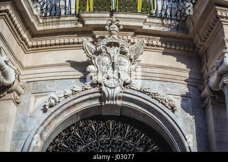 Détails de San Giuliano Palace, Université de Catane bâtiment à la place de l'université (Piazza Universita) dans l'île de la Sicile, Catane, Italie Banque D'Images