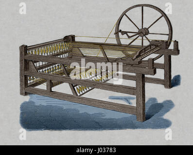 Révolution industrielle. Hargreaves's spinning-Jenny, inventé dans les années 1760. La gravure, Nuestro Siglo, 1883. Edition espagnol. Banque D'Images