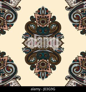 Résumé transparente motif paisley kaléidoscope géométrique. Parure ethnique orientale traditionnelle, sur fond d'ivoire. Le design textile. Illustration de Vecteur