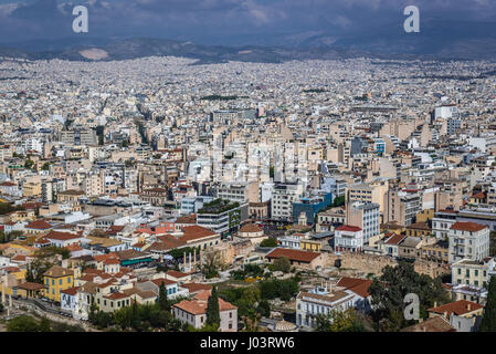 Vue aérienne de l'acropole d'Athènes Ville, la Grèce. La place Monastiraki au milieu Banque D'Images