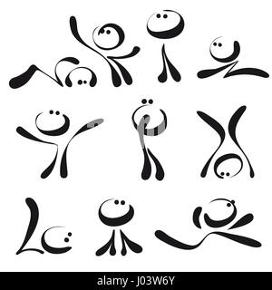 Tiré simple stick men action set icons Illustration de Vecteur