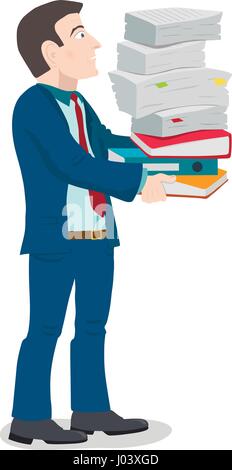 Angry businessman ou manager avec beaucoup de documents est sortie va fonctionner. Illustration de Vecteur