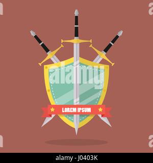 Trois épées et bouclier style plat icône de badge. Vector illustration Illustration de Vecteur