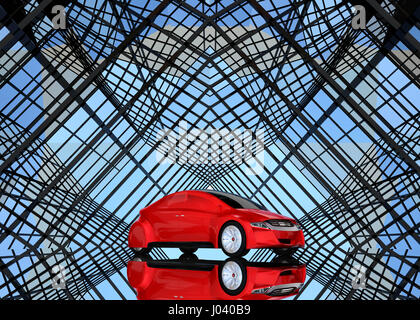 Berline couleur rouge métallique sur fond style kaléidoscope. Le rendu 3D image. Banque D'Images