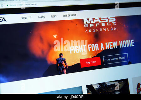 Montréal, Canada - 09 avril, 2017 : Mass Effect : jeu d'Andromède sur une page d'accueil du site d'EE. Electronic Arts Inc. est une société de jeux vidéo headq Banque D'Images