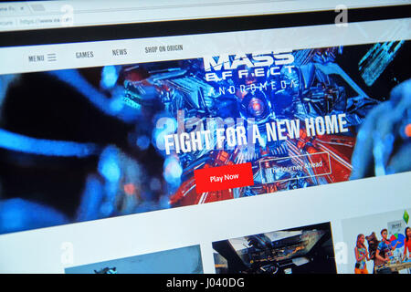 Montréal, Canada - 09 avril, 2017 : Mass Effect : jeu d'Andromède sur une page d'accueil du site d'EE. Electronic Arts Inc. est une société de jeux vidéo headq Banque D'Images