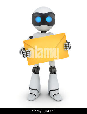 Robot et e-mail sur fond blanc. 3d illustration Banque D'Images