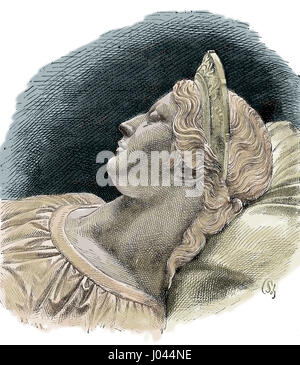 Louise de Mecklembourg-strelitz (1776-1810). Reine consort de la Prusse. Tombe. La gravure, Nuestro Siglo, 1883. Banque D'Images