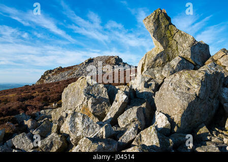 Rocher du Diamant et sur le Saddle Rock Stiperstones, Shropshire. Banque D'Images