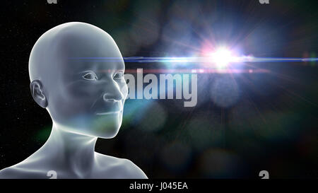 Alien humanoïde en face d'une supernova (3d illustration conceptuelle) Banque D'Images