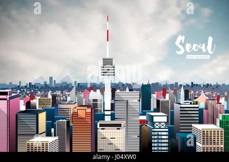 La ville de Séoul. Vector Illustration. Vue aérienne. Illustration de Vecteur