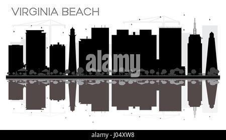 Virginia Beach City skyline silhouette noir et blanc avec reflets. vector illustration. simple télévision concept pour tourisme présentation, bannière Illustration de Vecteur