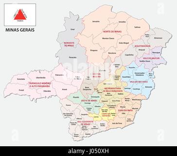 Minas Gerais carte politique et administrative avec le drapeau Illustration de Vecteur