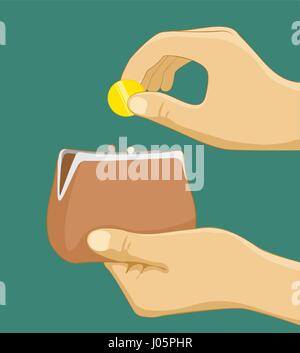 En tenant la main de pièce de portefeuille. La mise en pièce de la main sac à main. Les paiements en argent concept. Télévision vector illustration Illustration de Vecteur