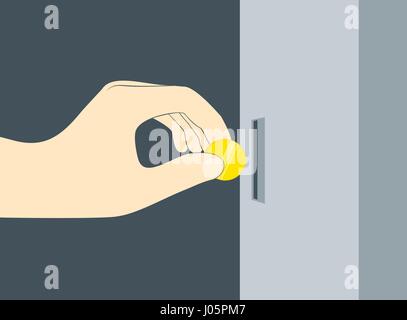 Mettre la main dans la fente de pièce de distributeur automatique. Insérez une pièce ou de la puce. Télévision vector illustration Illustration de Vecteur