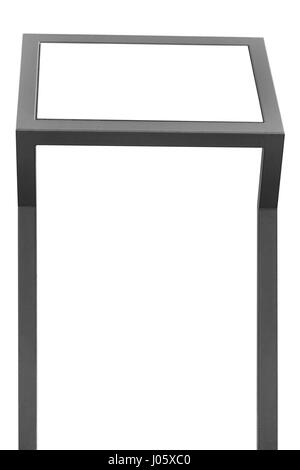 Affichage d'informations, stand info rack en métal gris, encadrées horizontales isolées de l'espace vertical menu copier deux poteaux métalliques gris, cadre de présentation d'affiches Banque D'Images