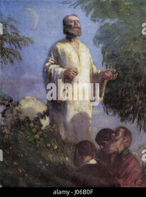 Cette peinture de IV Nyi représente le Christ dans le jardin de Gethsémani, un moment charnière avant la passion du Christ. L’œuvre capture l’intensité émotionnelle et la tourmente spirituelle du Christ alors qu’il prie, prévoyant sa prochaine crucifixion. L’œuvre de 1903 présente une interprétation dramatique de cette scène biblique emblématique, mettant l’accent sur les thèmes du sacrifice et de la foi. Banque D'Images
