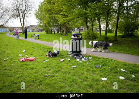 Les détritus et les détritus sont éparpillés autour d'un casier du parc Victoria à Bedminster, Bristol, car les détritus pourraient être soumis à des amendes pouvant atteindre 150 livres pour avoir laissé tomber les ordures, selon des plans dévoilés par le gouvernement. Banque D'Images