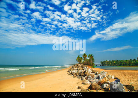 Tropical avec ciel bleu et de palmiers. Belle plage Kappil, Varkala, l'état du Kerala, Inde du Sud. Banque D'Images