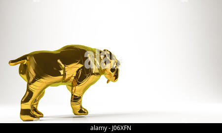 Rendu 3D d'or d'un tigre isolated on white Banque D'Images