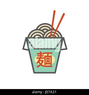 Ou chinois à emporter asiatique fort avec des nouilles et kanji japonais qui disent "Noodles". Illustration de Vecteur