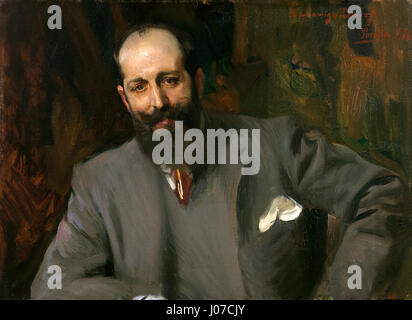 Ce portrait de Joaquín Sorolla représente Dr Joaquín Decref y Ruiz, mettant en valeur la capacité de Sorolla à capturer la personnalité et l'essence de ses sujets. La peinture reflète les compétences renommées de Sorolla en portrait, avec un accent sur le réalisme, la lumière et la représentation détaillée. Banque D'Images