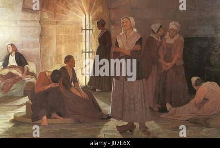 Ce titre fait référence à la représentation de prisonniers huguenots dans la Tour de Constance, peinte par Jeanne Lombard. La scène met en lumière la persécution historique des huguenots en France, en particulier pendant les guerres de religion du XVIe siècle. Banque D'Images