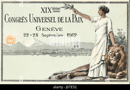 Carte postale du XIXème Congrès universel de la Paix à Genève Banque D'Images