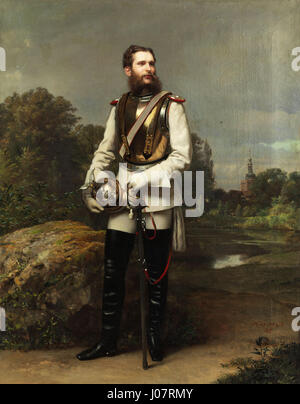 Le portrait 'Kronprinz Friedrich Wilhelm von Preußen' d'Oskar Begas, peint en 1867, représente le prince héritier de Prusse, soulignant son apparence royale. L’œuvre est connue pour son rendu détaillé de l’uniforme militaire du prince et son comportement royal. Banque D'Images