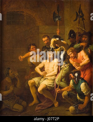 Christ couronné d'épines, une peinture à l'huile sur panneau de 1757 par Christian Wilhelm Ernst Dietrich, un peintre allemand de la période baroque. Banque D'Images