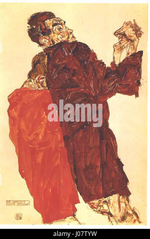 Un tableau de 1913 d'Egon Schiele intitulé 'Die Wahrheit wurde enthüllt' ('la vérité a été révélée'), illustrant l'expressionnisme. Banque D'Images