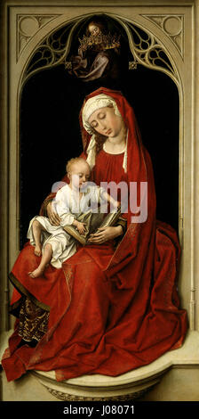 La Vierge à l'enfant de Rogier van der Weyden (également connue sous le nom de Vierge Durán) est une peinture flamande qui représente la Vierge Marie tenant l'enfant Jésus. La composition détaillée et la profondeur émotionnelle capturent l'essence de la dévotion religieuse dans la Flandre du XVe siècle. Banque D'Images
