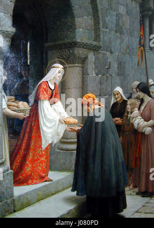 Elisabet av Thüringen (Élisabeth de Hongrie) était une sainte médiévale connue pour ses œuvres caritatives. Elle a consacré sa vie à aider les pauvres et les malades, souvent représentés dans l'art comme un emblème de compassion et de gentillesse, reflétant son rôle dans la vie religieuse et laïque. Banque D'Images