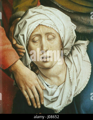 La déposition de Rogier van der Weyden illustre le moment où le corps du Christ est enlevé de la croix, une scène emblématique de l’art chrétien et un excellent exemple de la peinture de la Renaissance du Nord. Banque D'Images