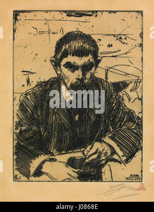 La gravure d'Anders Zorn 'Albert Engström' de 1905 est un portrait de l'artiste suédois Albert Engström, mettant en valeur l'habileté de Zorn à capturer la ressemblance et l'émotion à travers la technique de gravure. Banque D'Images