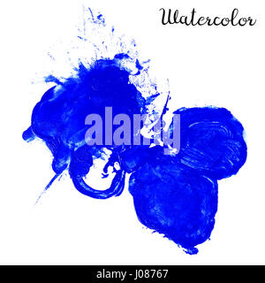 Aquarelle Blue Blot isolé sur fond blanc. Aquarelle blot pour votre conception de logo, emblème, la bannière. Banque D'Images
