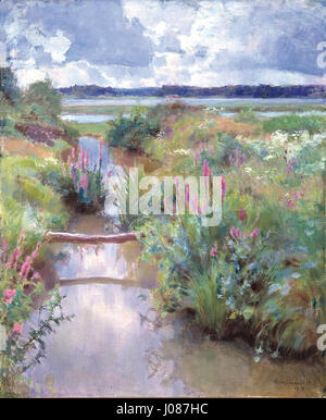 « Blooming Summer » (1918) d’Eero Järnefelt capture les couleurs éclatantes et la beauté d’un paysage estival finlandais. La peinture représente des champs luxuriants et des fleurs lumineuses, soulignant la nature paisible et pittoresque de la Finlande pendant l'été. Banque D'Images