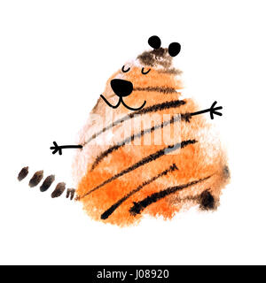 Tiger fait avec aquarelle abstraite blot isolé sur fond blanc. L'aquarelle à la main pour tiger votre créativité. Banque D'Images