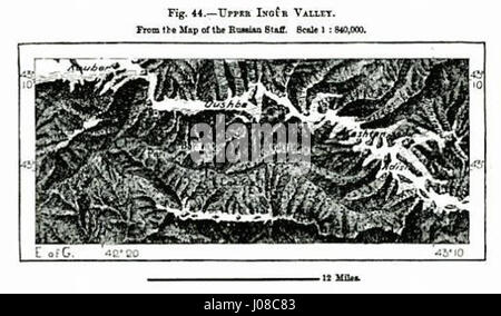 La vallée supérieure de la carte (Enguri Élisée Reclus) Banque D'Images