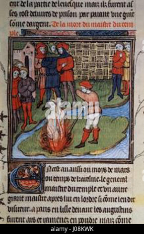 L'exécution de Jacques de Molay représente l'exécution de Jacques de Molay, le dernier grand maître des Templiers. L'événement a marqué la chute de l'ordre au début du XIVe siècle et est un moment important de l'histoire médiévale. Banque D'Images