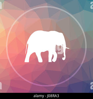 L'icône de l'éléphant. Site web de l'éléphant sur le bouton bas fond poly. Banque D'Images