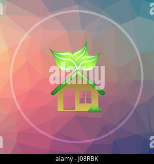 Eco house icône. Eco house bouton site web sur les bas fond poly. Banque D'Images