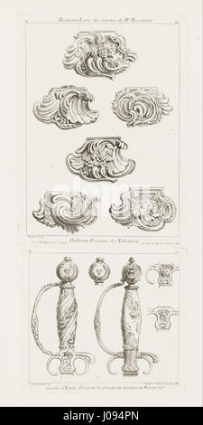 Juste-Aurèle Meissonnier - différents desseins de Tabatieres, premiere planche (différents modèles de boîtes de tabac à priser), p. 49 dans oe... - Banque D'Images