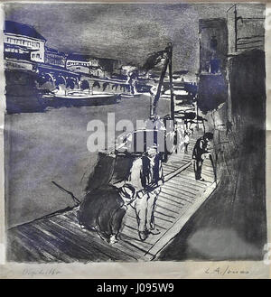 *Schiffe löschende Arbeiter* (Dock Workers Loading Ships) de Ludwig Jonas représente des ouvriers déchargeant des cargaisons des navires, une scène reflétant le travail industriel et maritime. L'œuvre met en lumière le travail acharné des ouvriers à quai au XIXe siècle. Banque D'Images